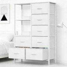 Feonase Chest of Drawers, 7 Fabric Drawers Cabinet with Open Shelves, Wood Top and Sturdy Steel Frame for Bedroom, Living Room(White)