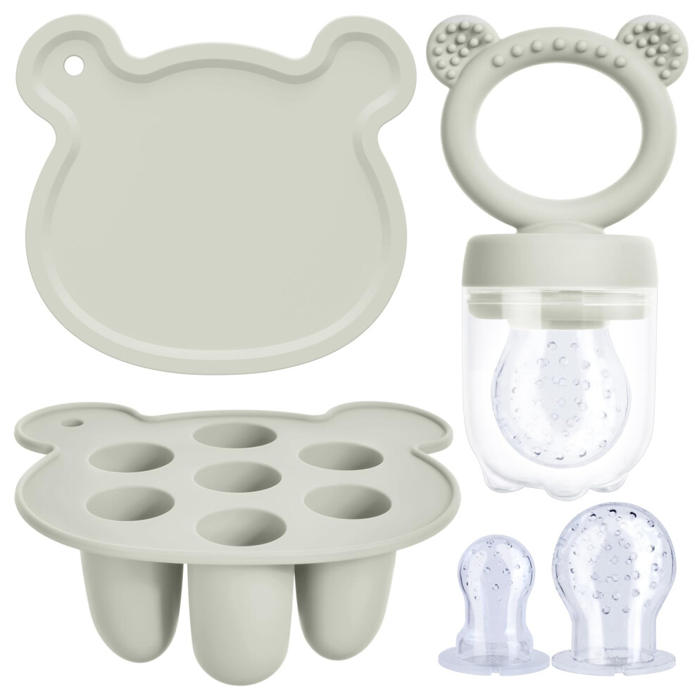 Fruit Food Feeder,Food Freezer Trays & Silicone Fruit Feeder Pacifier,Ice Lolly Moulds For Formula, Fruits, Veggies,4 Month+(Gray) Gray Aolso