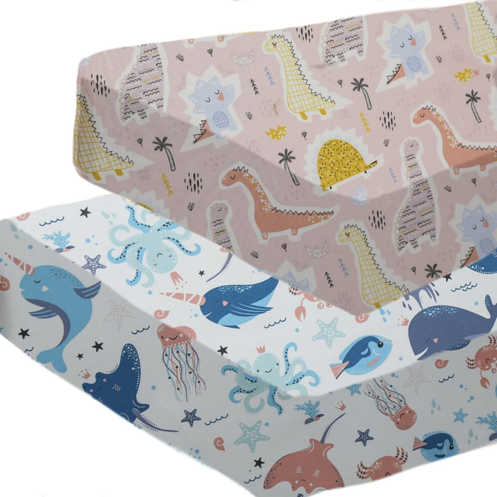 Aisawate Baby Cot Bed Fitted Sheets 120 X 60 100% Cotton - Hypoallergenic Toddler Bed Sheet Fully Elasticated Skirt Breathable Easy Care