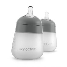 Nanobebe Flexy Silicone Baby Bottle – Anti-Colic, Natural Feel, Non-Collapsing Teat, Non-Tip Stable Base, Easy to Clean, 2-Pack, 270ml in Grey
