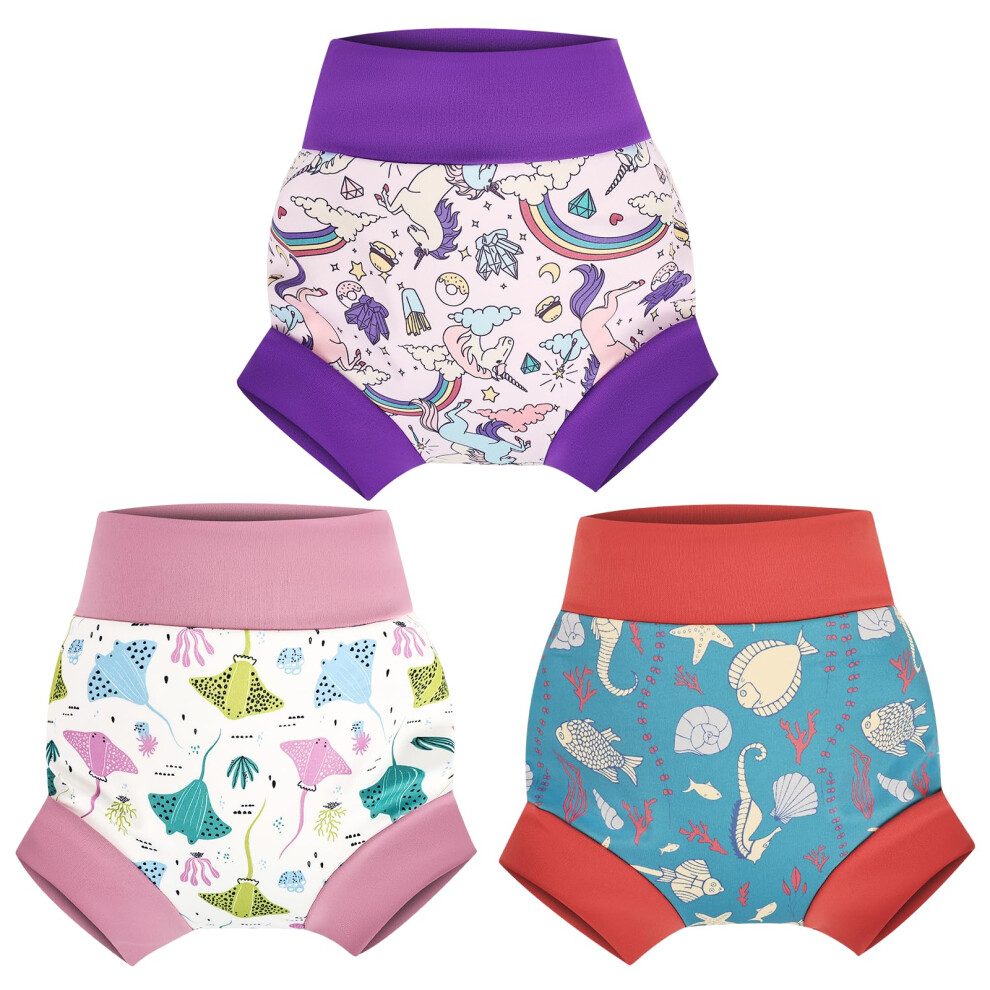 Swim Nappy Reusable Swim Nappies For Toddler,Non Absorbent Swim Diapers Washble Swim Nappy For Boy And Girls,3 Pack,3 Years,Rainbow Moemoe Baby