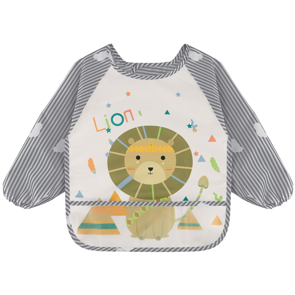 Baby Bibs With Sleeves, Waterproof Long Sleeve Bib Unisex Feeding Bibs Apron For Infant Toddler Little Lion Vancle