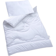 Hajran Linen Baby Toddler First Pillow and Duvet Set (120 x 90 cm) | Sleeping Moon Design | OEKO-TEX STANDARD 100 Certified