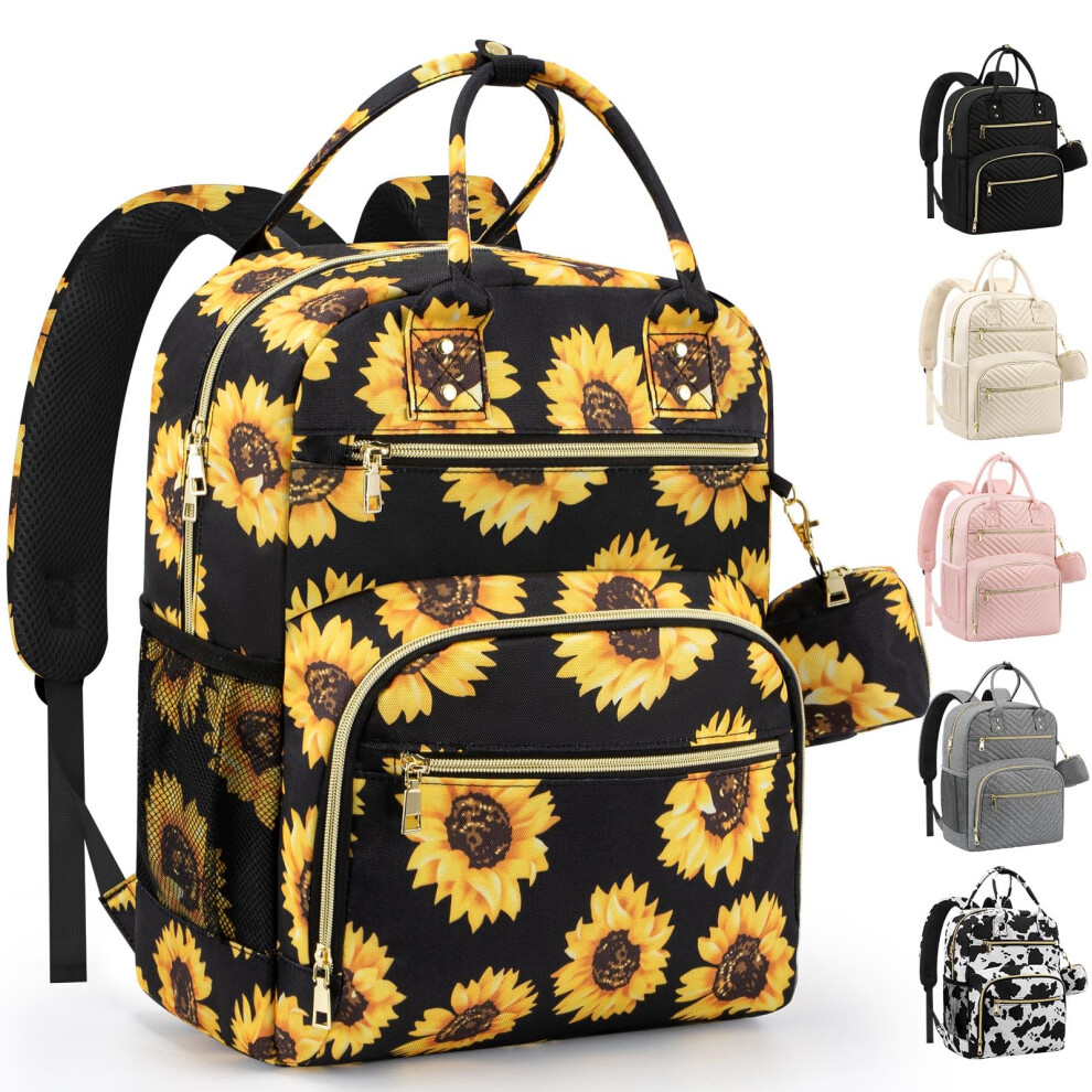 Diaper Bag Backpack,Baby Essentials Diapers Bag With Pacifier Case,Stylish Travel Backpack For Baby Girl/Boy, Sunflower, M, Modern Pritent