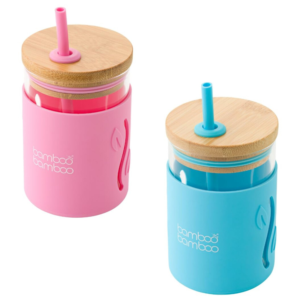 Sippy Cup, Straw Cups For Toddlers, Glass Jar With Bamboo Lid & Silicone Impact Sleeve, Perfect For Drinks & Smoothies Bamboo Bamboo