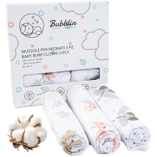 Bubblin, Set of 3 Muslin Baby, 80 x 80 cm, Squared Baby Towels, Double Fabric, 100% Natural Cotton, OEKO-TEX Certified, Newborn Cover, Unisex