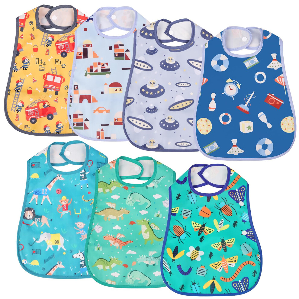Baby Feeding Bibs, 7Pcs Waterproof Weaning Bandana With Large Pocket For Drool And Food, Suitable For Toddler Infant Kids (Boy-B) Aolso