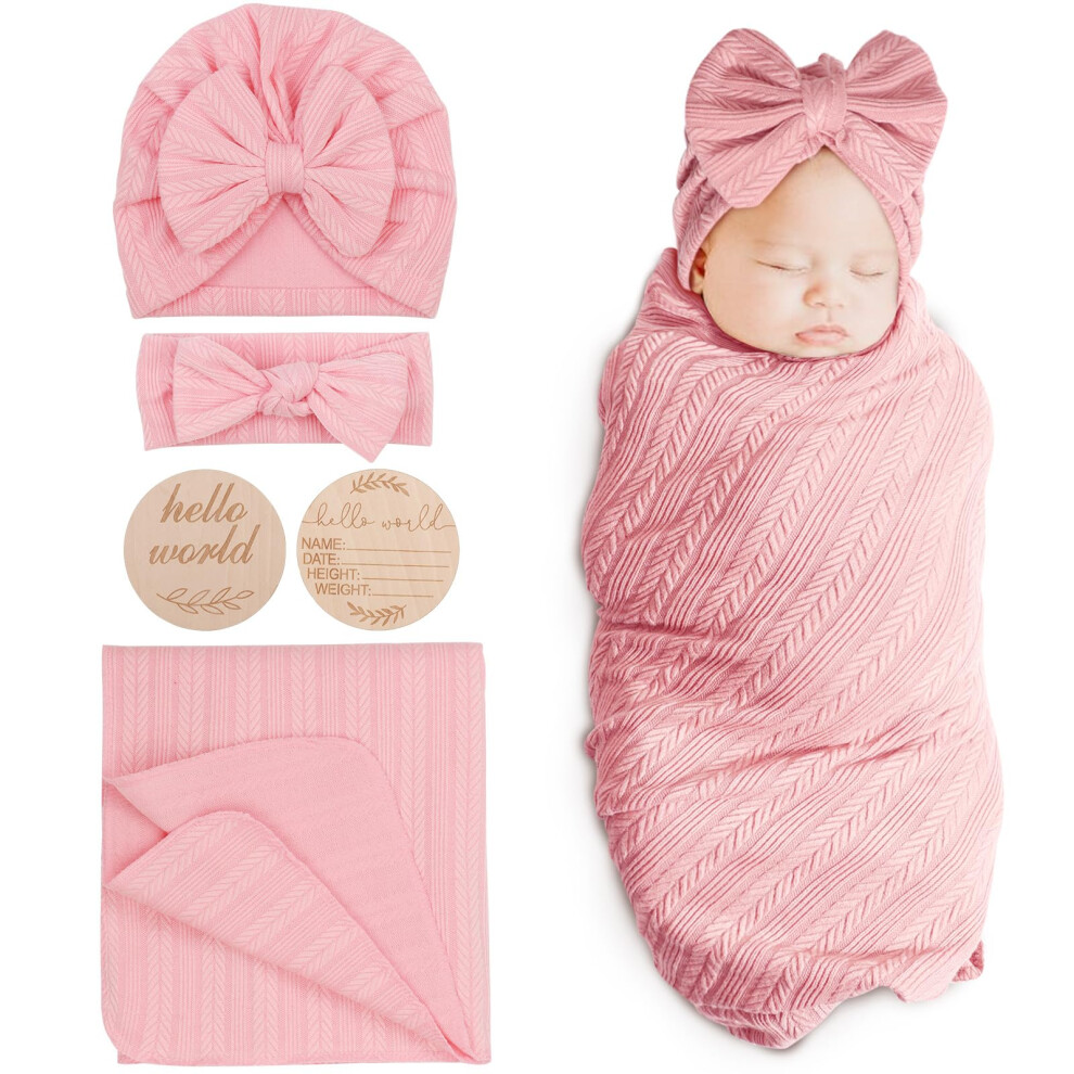 Newborn Baby Blanket Soft Swaddle Blankets For Infant Swaddling Receiving Warm Wraps With Bow Hat Headband Dreshow