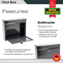 BurgWachter MB02A Anthracite Elegance Wall Mounted Galvanised Steel Lo