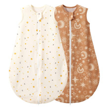 Duomiaomiao Baby Sleeping Bag 0.5 Tog, 2 Pack 100% Cotton Summer Sleep Sack, Unisex Newborn Wearable Blanket for 6-18 Months, Beige