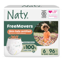 Naty FreeMovers Nappy Pants | Sensitive Skin Certified Potty Training Pants | Soft, Fragrance Free | Absorbent & Leak-Proof | Unisex Baby & Toddler