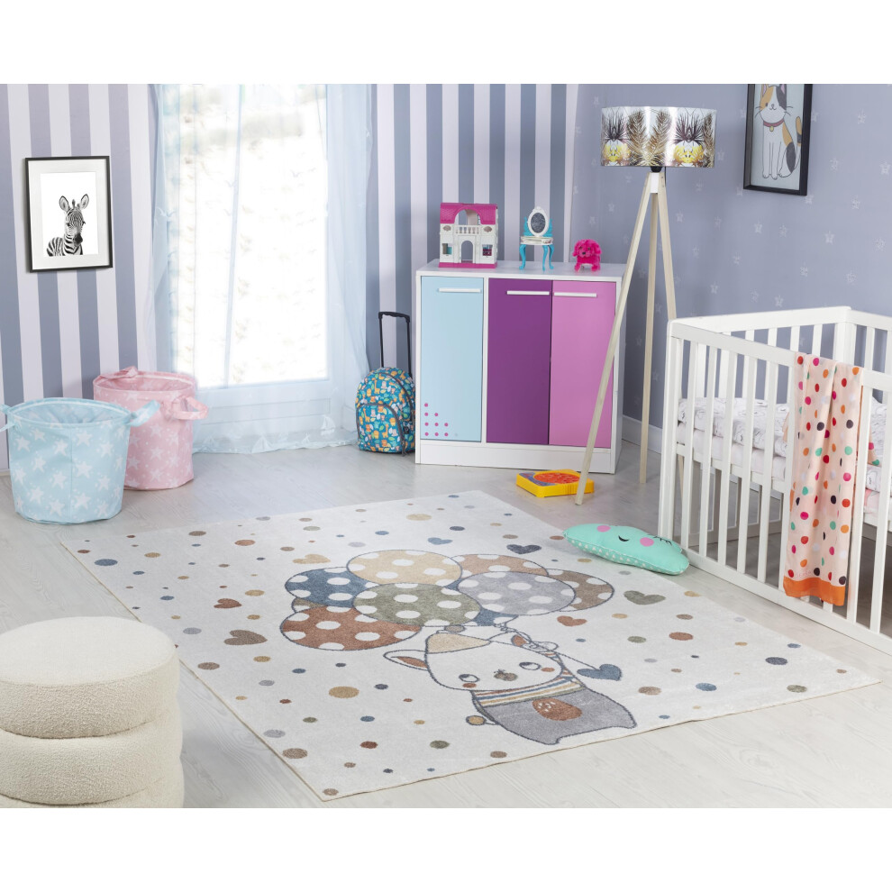 Ballon Buddy Bear Washable Kids Carpet 160X213 Cm – Soft Animal Design For Bedroom, Nursery & Playroom, Machine Washable Floor Covering Livabliss