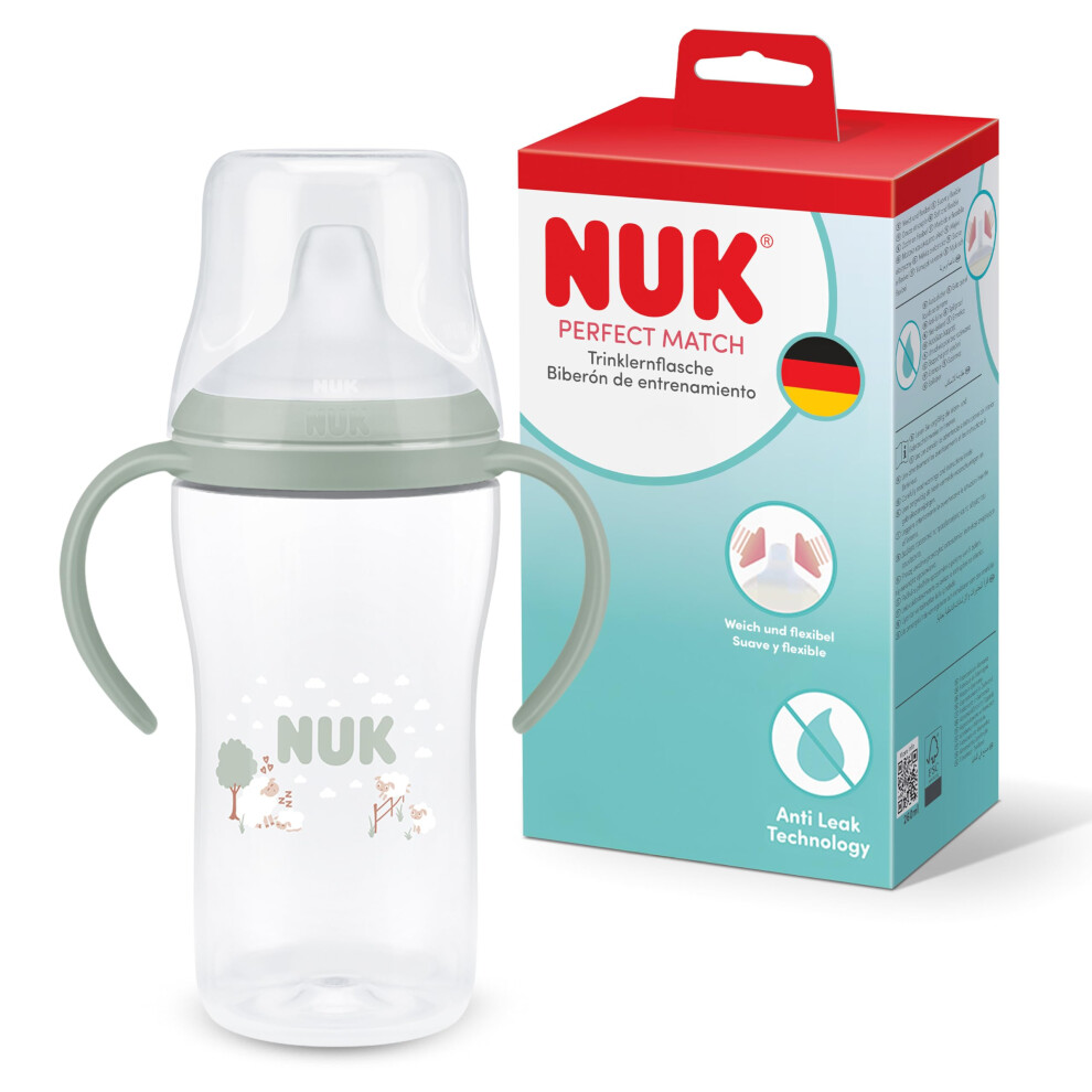 Perfect Match Learner Bottle | 6+ Months | 260Ml | Leak Proof Sippy Cup Toddler Bottle | Anti-Slip Handles | Sheep | 1 Count Nuk
