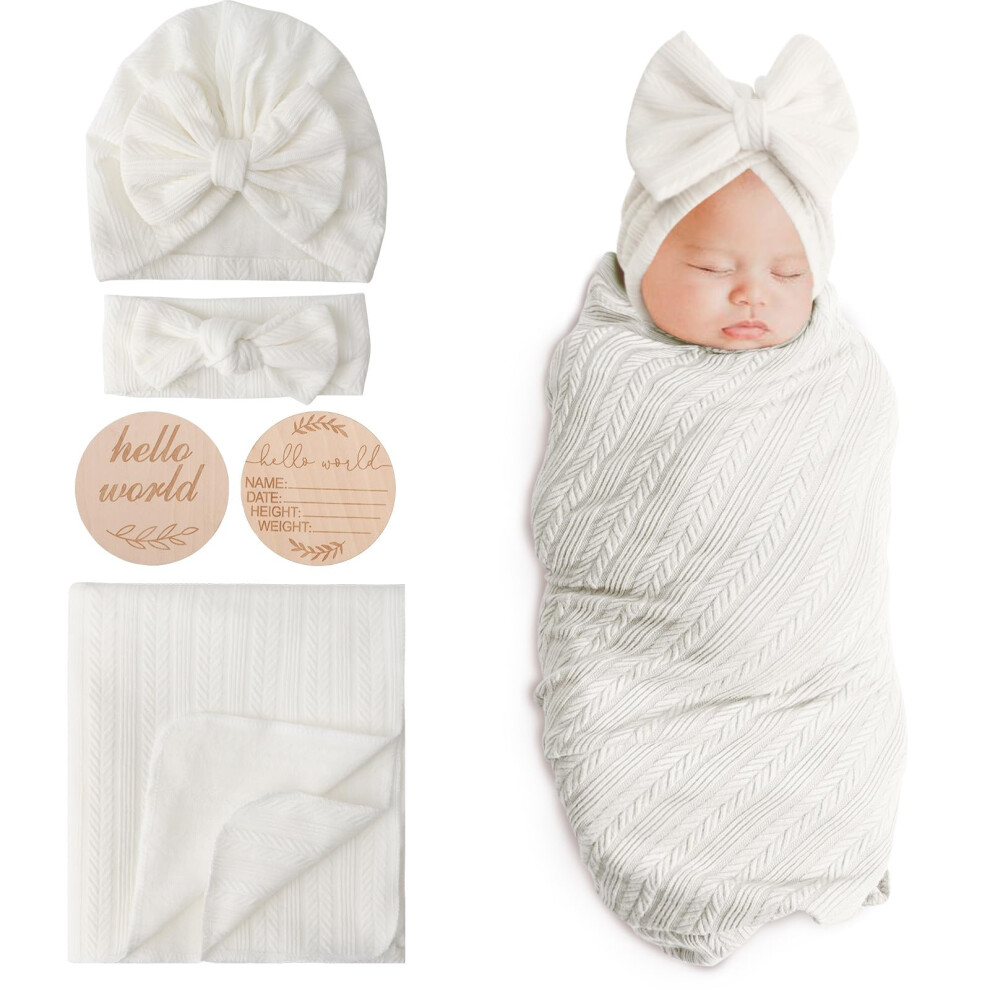 Newborn Baby Blanket Soft Swaddle Blankets For Infant Swaddling Receiving Warm Wraps With Bow Hat Headband Dreshow