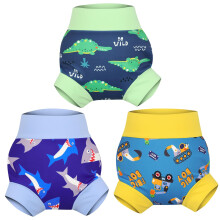 MOEMOE BABY Swim Nappy Reusable Swim Nappies for Toddler,Washable Swimming Nappies for Boys and Girls,Shark+Crocodile+Excavator,3 Years