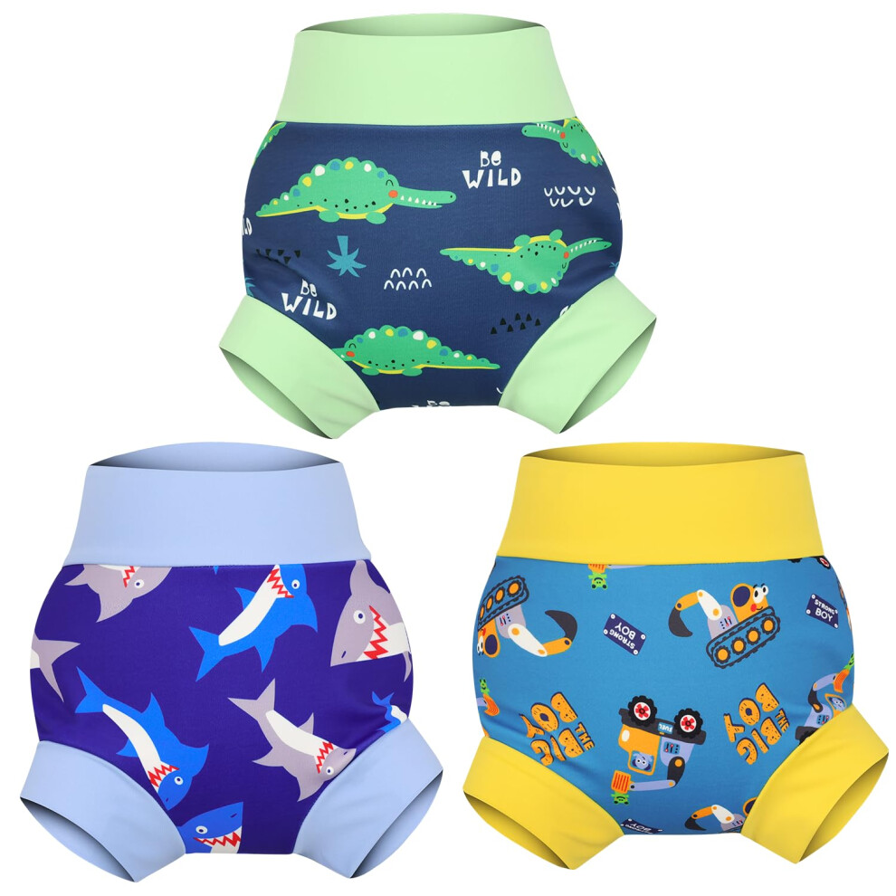 Swim Nappy Reusable Swim Nappies For Toddler,Washable Swimming Nappies For Boys And Girls,3 Packs,Shark+Crocodile+Excavator,2 Years Moemoe Baby