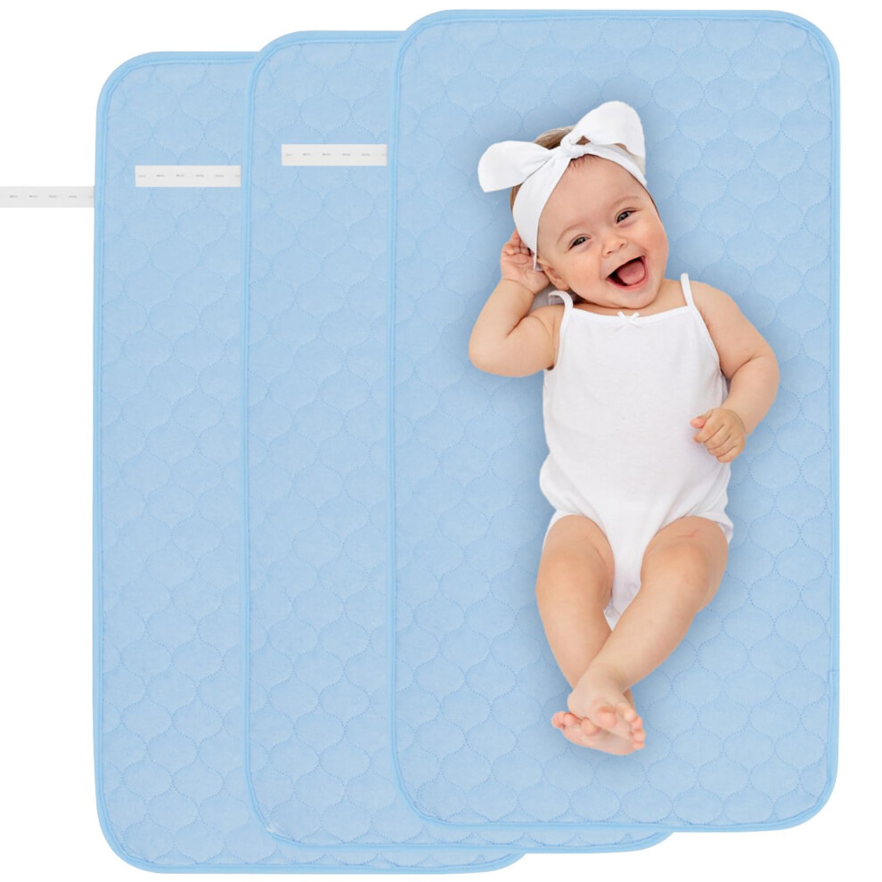 3Pack Baby Changing Pad Liners 27" X 14" Washable Reusable Baby Changing Diaper Mat Sheet Waterproof Longer Changing Table Cover (Blue) Blue Yaopelky