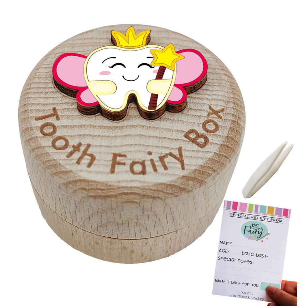 Baby Tooth Fairy Box For Girl Tooth Keepsake, Tooth Saver & Holder - Pink Pambo