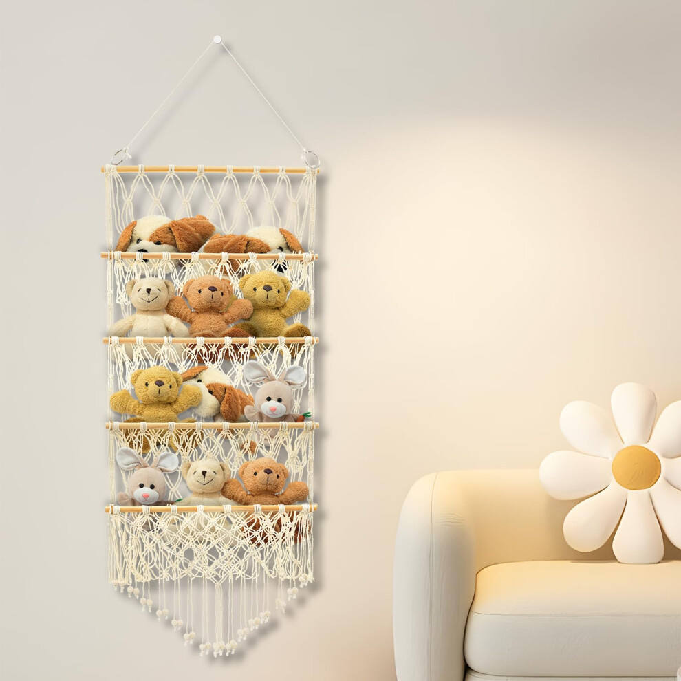 Sutowe 4-Layer Versatile Plush Toy Storage Large Capacity Toy Organizer Safe Nursery Hanging Organizer Stable Stuffed Animals Holder For Kids Childre