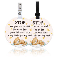 ORIGACH 2 Pack Sleeping Bear Don't Touch Baby Signs for Pram, Car Seat, Stroller Tags, No Touching Baby Signs