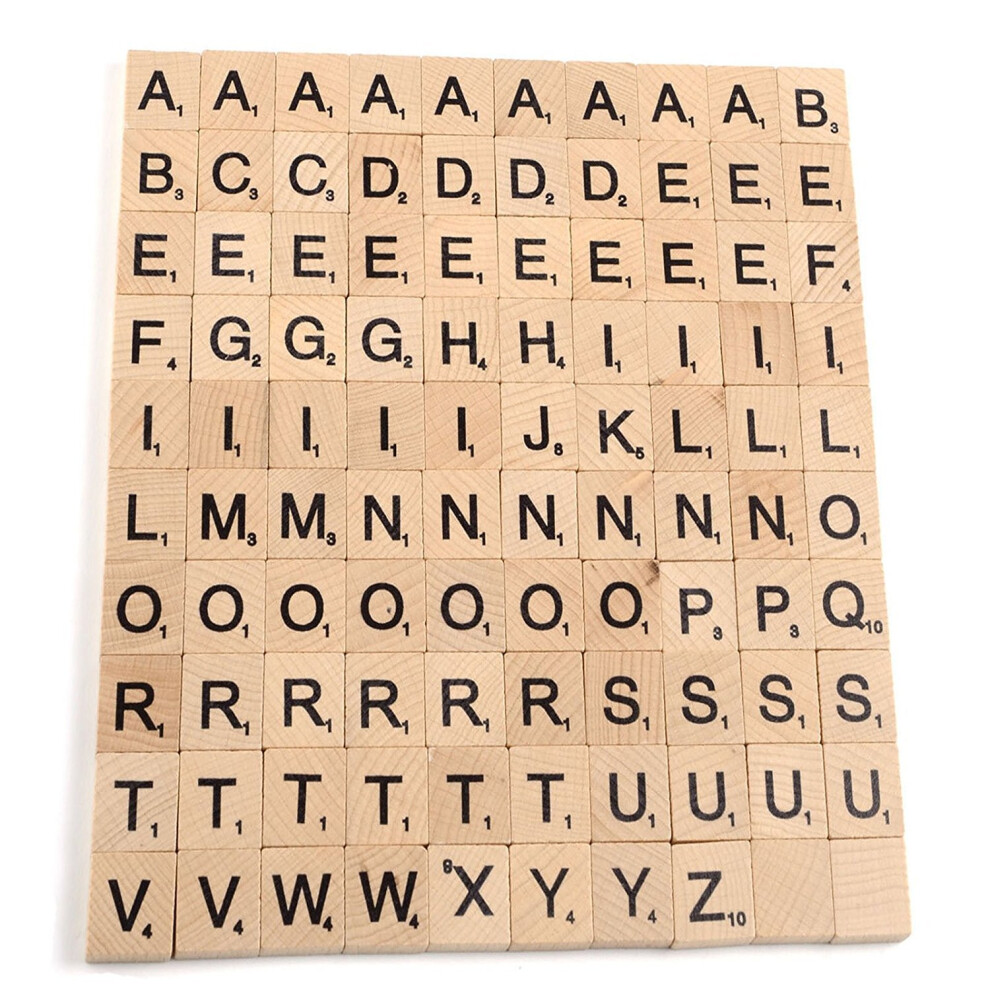 100Pcs Wooden Tiles Letter Alphabet Number Crafts English Words Uppercase Letters Mixed Namvo