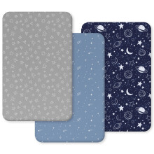 Unnivoll Next to Me Crib Sheets 51 x 85 cm Super Soft & Breathable Bedside Crib Fitted Sheets 3 Pack Dark Blue Planet