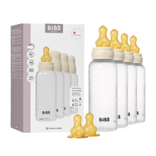 BIBS Baby Plastic Bottle 4-Pack 270ml. Anti-Colic. Vented Round Natural Rubber Latex Teat. Supports Natural Breastfeeding, Complete Set - 270 ml