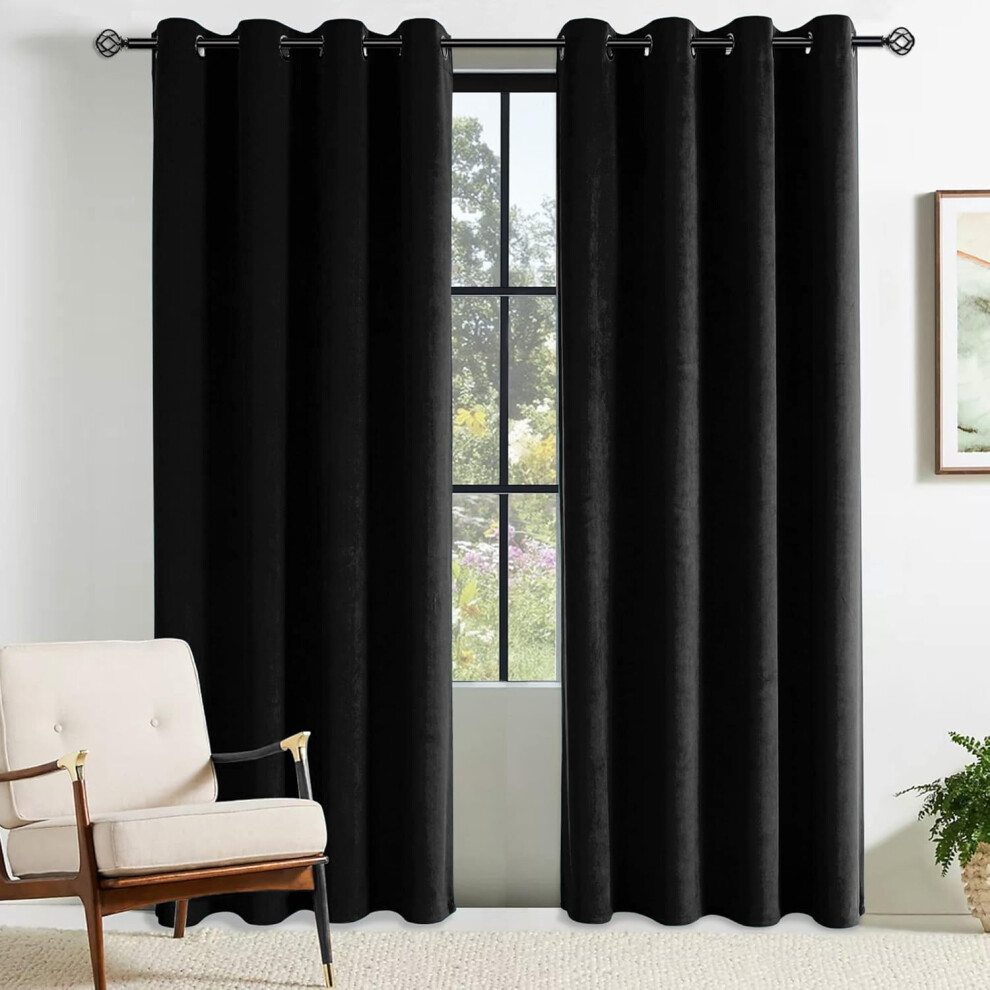 Out Curtains For Bedroom Velvet 2 Panels W 55" X L 96" Ring Top Eyelet Soundproof Curtain Kidsroom And Living Room Thermal Insulated Black Cucraf
