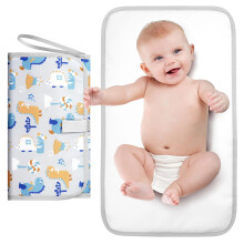 HOTUT Baby Portable Nappy Changing Mat with Head Cushion, Waterproof Travel Changing Pad, Grey