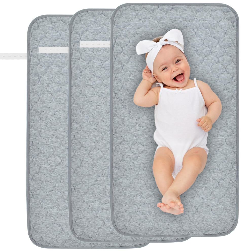 3Pack Baby Changing Pad Liners 27" X 14" Washable Reusable Baby Changing Diaper Mat Sheet Waterproof Longer Changing Table Cover (Grey) Grey Yaopelky