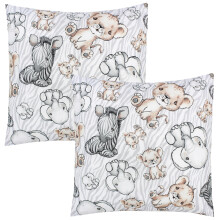 TupTam Children's Cushion Cover Decorative Patterned with Hotel Fastener Set of 2, Safari/Gray, 80 x 80 cm