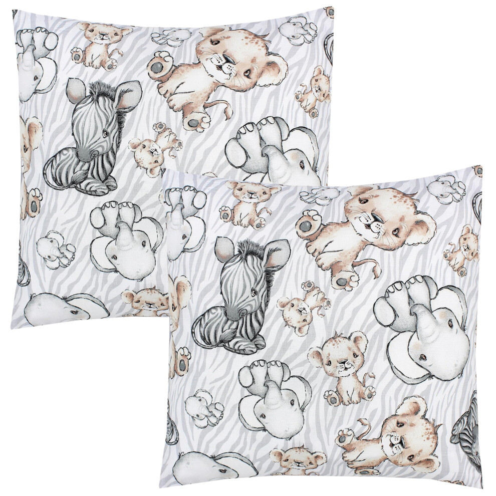 Children's Cushion Cover Decorative Patterned With Hotel Fastener Set Of 2, Safari/, 80 X 80 Cm Gray Tuptam