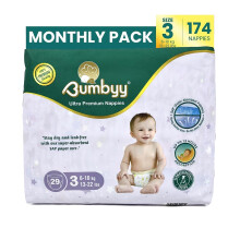 Baby Nappies Size 3 Bumbyy 174 -(1Pack) – Ultra-Absorbent Leak-Proof Nappies for Sensitive Skin