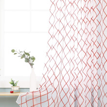 Deconovo Top Ring Diamond Embroidery Net Curtains Semi Transparent Curtains Faux Orange Sheer Curtains for Living Room 55 x 96 Drop Inch Orange 2