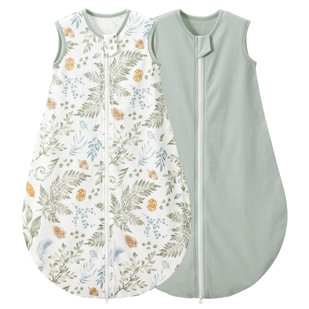 Baby Sleeping Bag 0.5 Tog 0-6 Months 2 Pack, 100% Cotton Summer Newborn Sleep Sack Baby Wearable Blanket, Forest Green Lulumonkey