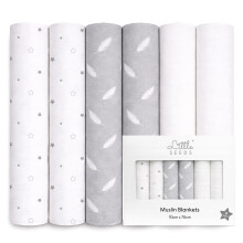 Little Seeds Baby Muslin Cloths 70 x 70cm, 6 Pack | Soft & Absorbent Muslin Squares & Burp Cloths for Newborns | Breathable Baby Cloths - WHITE & GREY