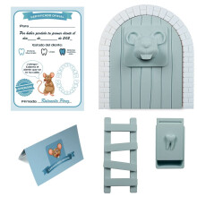 Myfuturshop Magic Door, Teeth Box, Ladder, 4 Clean Tooth Certificates, Original Gift for Boys and Girls (Pastel Blue)