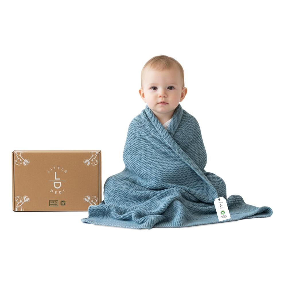 Little Dedi Soft Knitted Baby Blanket Made Of 100% Organic Cotton Gots Certified,30"X40", Smoke Blue, First Equipment For Newborns