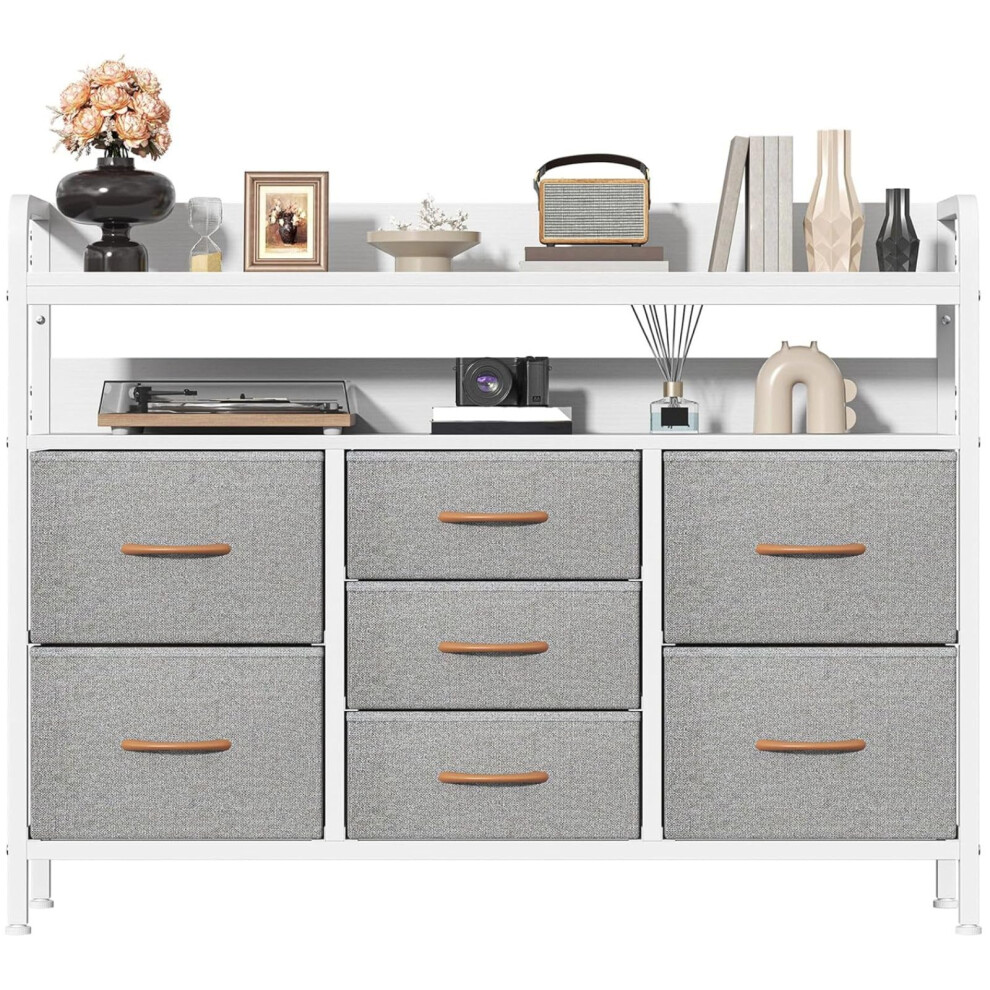 Feonase Chest Of Drawers Bedroom, Fabric Dresser With 7 Drawers, Storage Dresser With 2 Layer Shelves, Tall Storage Organizer Unit With Steel Frame