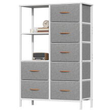 Feonase Chest of Drawers Bedroom, Fabric Dresser with 7 Drawers, Storage Dresser with 2 Open Shelves, Tall Storage Organizer Unit with Steel Frame