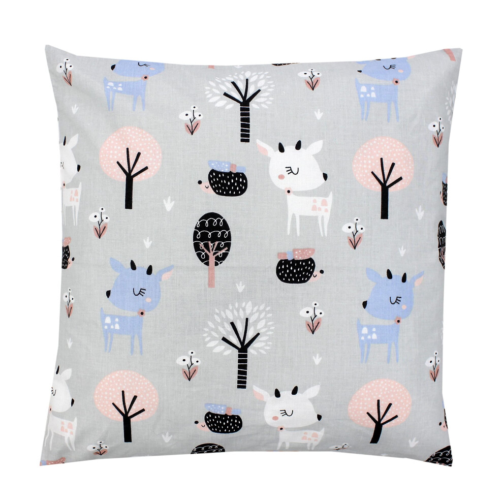 Children's Decorative Pillow Case Double Sided Design, Deer/Hedgehog/, 80 X 80 Cm Grey Tuptam