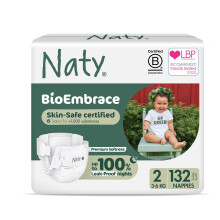 Naty BioEmbrace Baby Newborn Nappies | Sensitive Skin Safe Certified | Leak Protection up to 100% | Plant-Based Teddy Softness, Premium Comfort