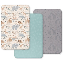 Unnivoll Next to Me Crib Sheets 51 x 85 cm Super Soft & Breathable Bedside Crib Fitted Sheets 3 Pack Apricot Green Gray Elephant