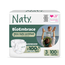 Naty BioEmbrace Baby Nappies | Sensitive Skin Safe Certified | Leak Protection up to 100% | Plant-Based Softness, Premium Comfort | Chlorine-Free