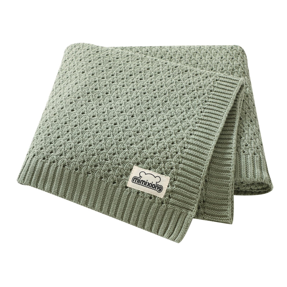 Mimixiong 100% Cotton Knitted Cellular Baby Blanket For Boy Girls (Baby Light Green)