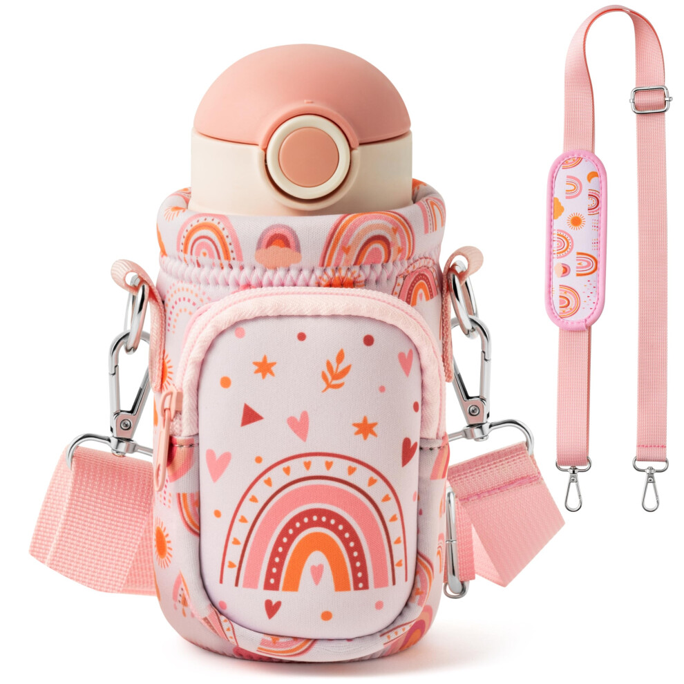 Boho Carrier Bottle Bag - Boho Rainbow Carrier Warming Bag With Shoulder Strap For Kids Water Bottle Pouch Padded Pocket Neoprene Insulated 2Ooya