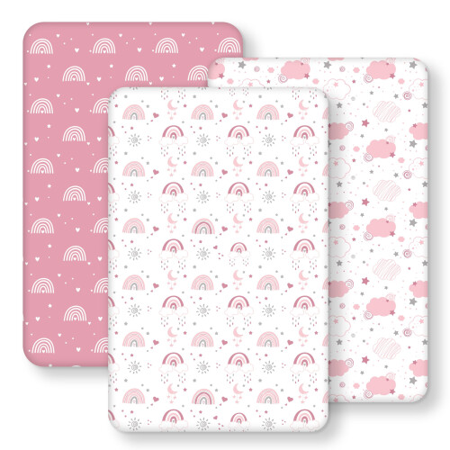 FIEMOL Next to Me Crib Sheets 85x51cm Fitted, 3 Pack Baby Cot Sheets, Ultral Sof