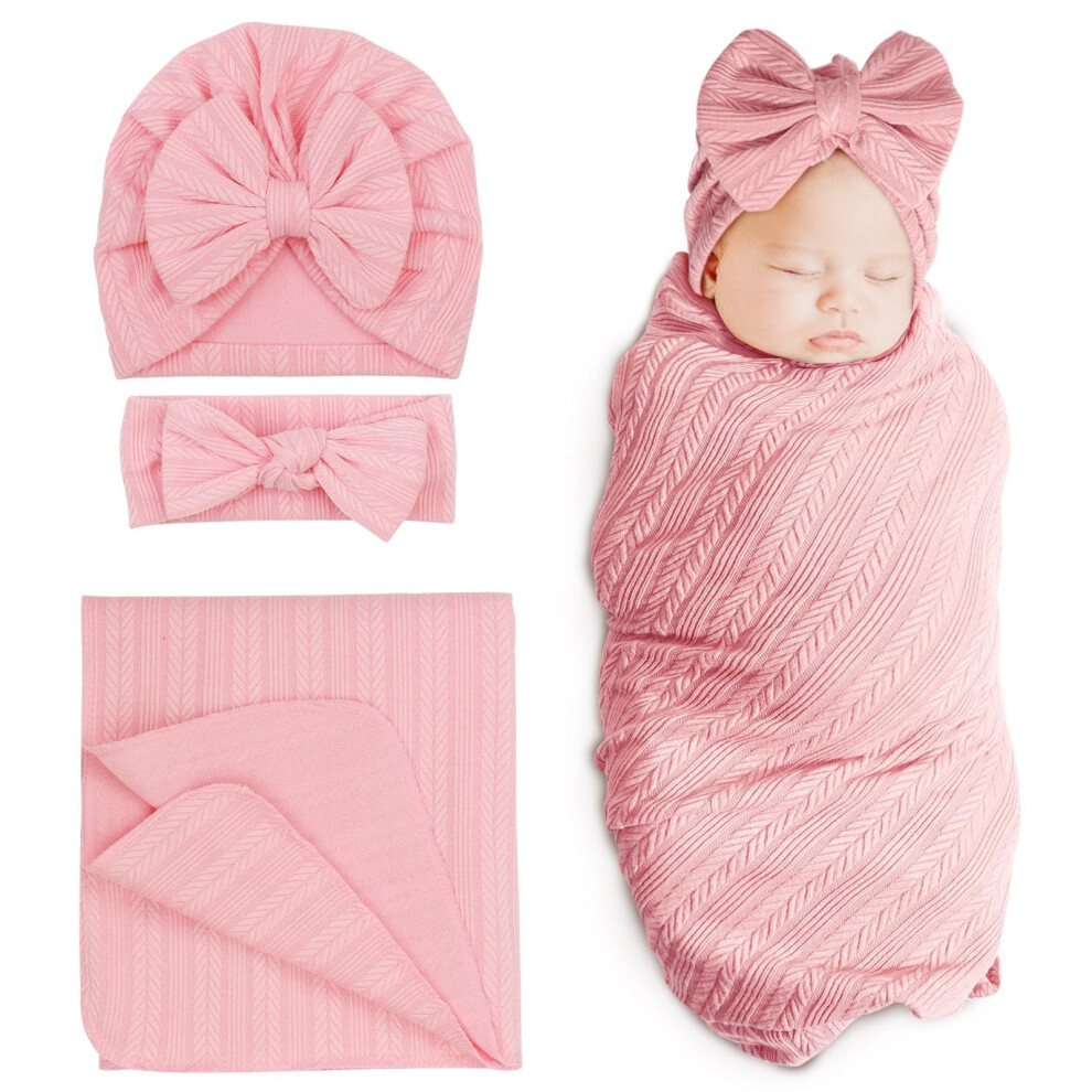 Newborn Receiving Blanket Toddler Warm For Girls With Matching Bow Hat And Bow Headband Dreshow