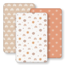 FIEMOL Next to Me Crib Sheets 85x51cm Fitted, 3 Pack Baby Cot Sheets, Ultral Soft & Silky Smooth Microfiber Bedside Crib Fitted Sheets Orange Sun