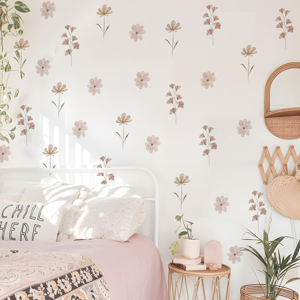 Neukids Boho Watercolor Pink Daisies Children's Wall Stickers, Girls Wall Decals Nursery Stickers For Kids Bedrooms Livingroom Kindergarten Window